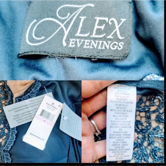ALEX EVENINGS WOMEN'S METALLIC CUTOUT LACE DRESS NAVY GOLD METALLIC SZ 6… - Picture 4 of 13